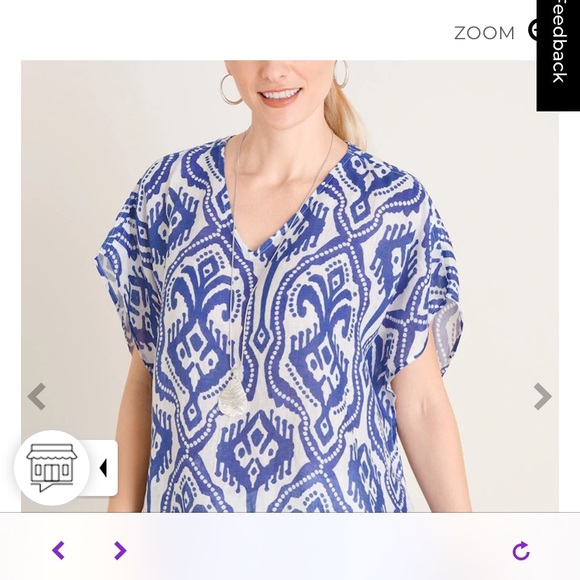 NWT! Chico’s Ikat Linen Poncho. Blue/white print - Picture 3 of 10